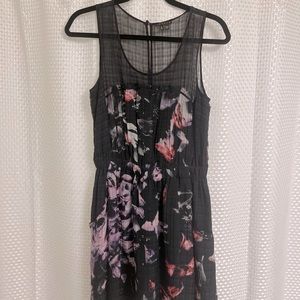 Black and floral Theory dress with sheer straps